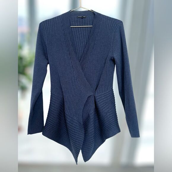 EILEEN FISHER 100% Merino Wool Wrap Ribbed Waterfall Cardigan Size M - Picture 2 of 12